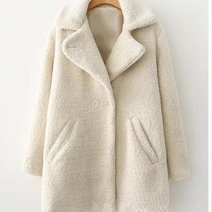 ‫Faux Fur Double Breasted Teddy Coat